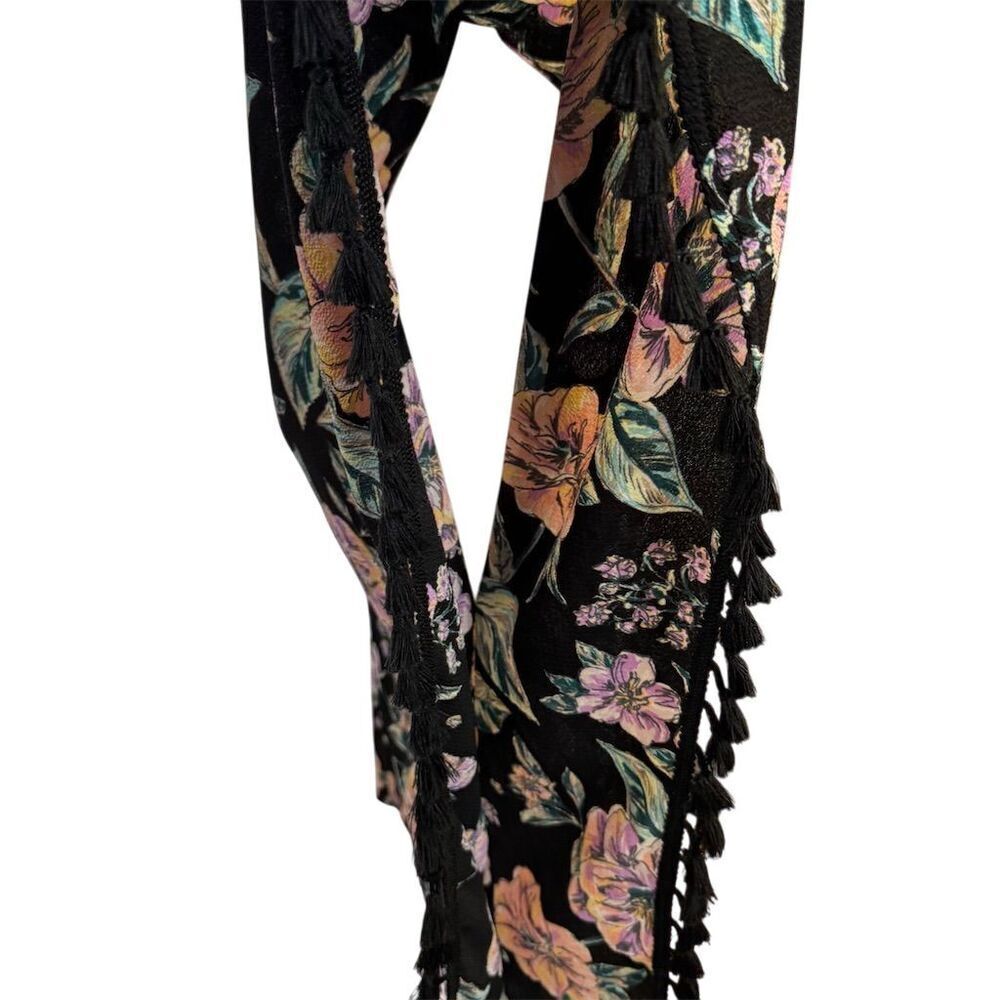 Freshwater Black Floral Kimono Duster Tassel Cover Up Size 2X Boho - Picture 3 of 10